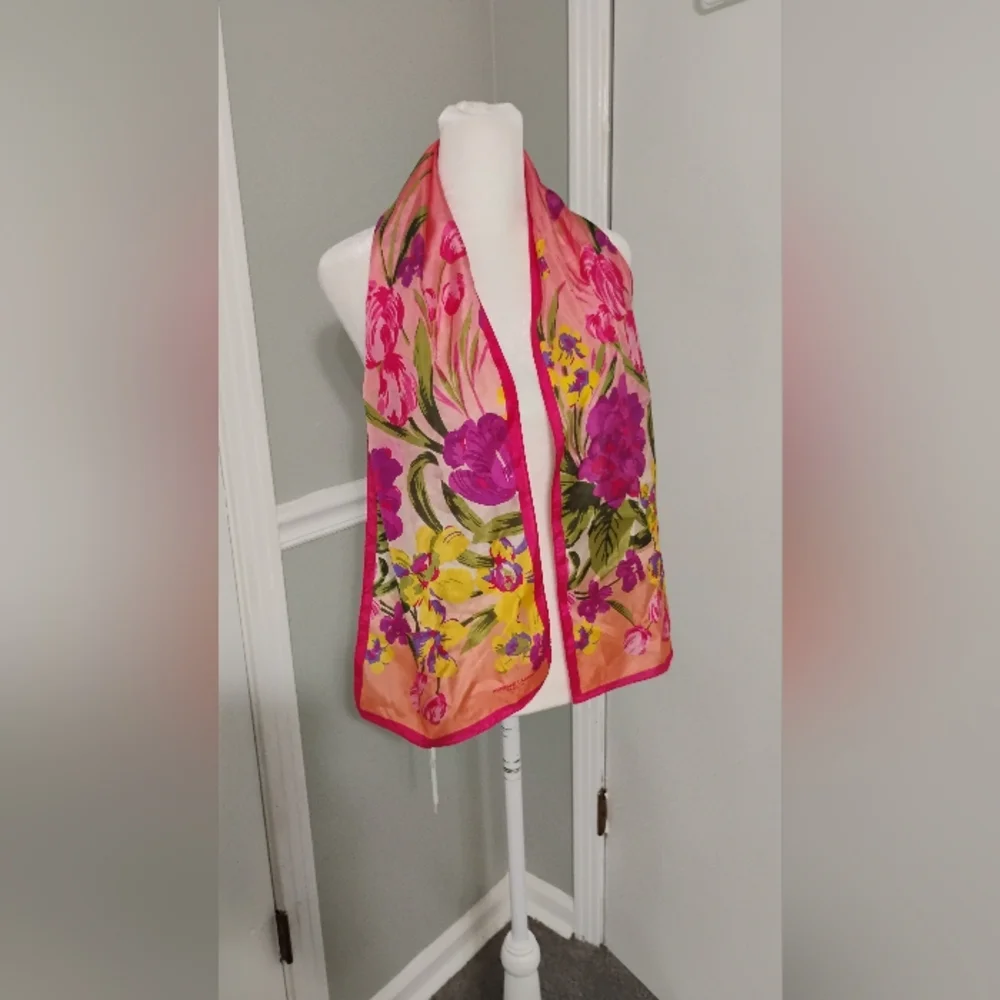 Adrienne Landau Floral Vibrant Pink Scarf One Size